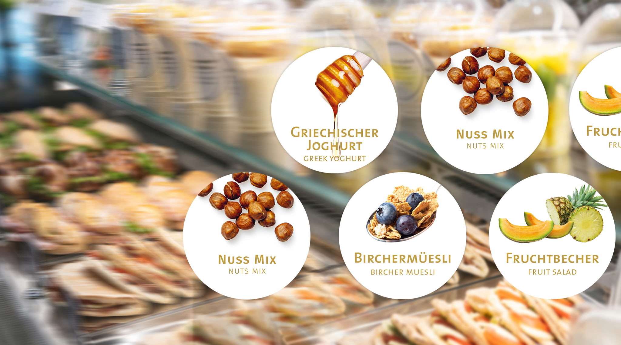 Verpackungsdesign: Etiketten für Griechischen Joghurt, Nuss-Mix, Birchermüesli und Fruchtbecher